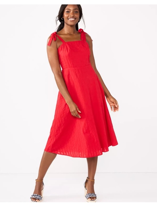 Draper James Dresses & Skirts - Draper James RSVP Cotton Red Smocked Waist Midi Dress with heart detail Sz XL